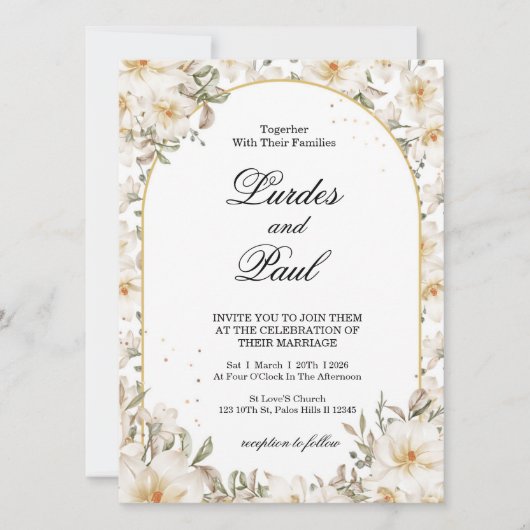  Wedding invitation Flower Vintage White (Devant)