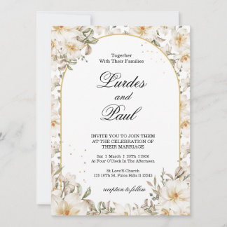  Wedding invitation Flower Vintage White Kaart
