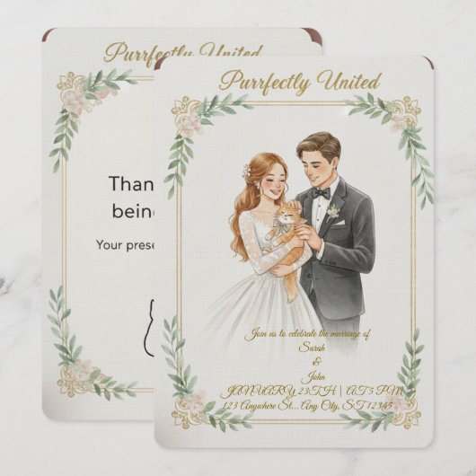 wedding invitation for cat lovers (Devant / Derrière)