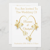 Wedding Invitation Gold Coloured Heart Butterfly (Devant / Derrière)