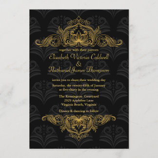 Wedding Invitation Gold filigree | zwart Kaart