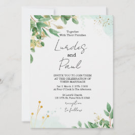 Wedding invitation green flowers with gold Kaart