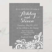 Wedding Invitation in Gray Burlap and Lace (Devant / Derrière)
