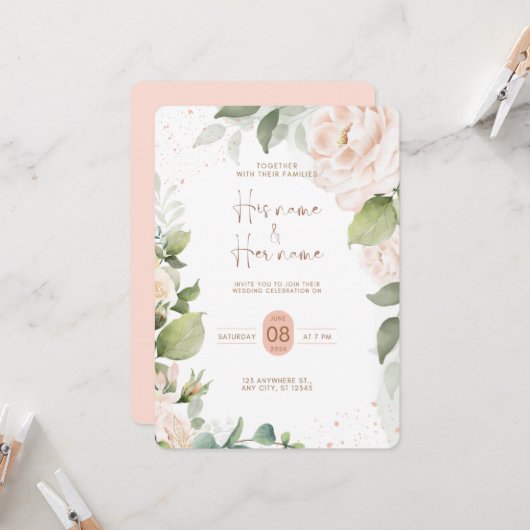 Wedding invitation kaart (Voorkant / Achterkant in situ)