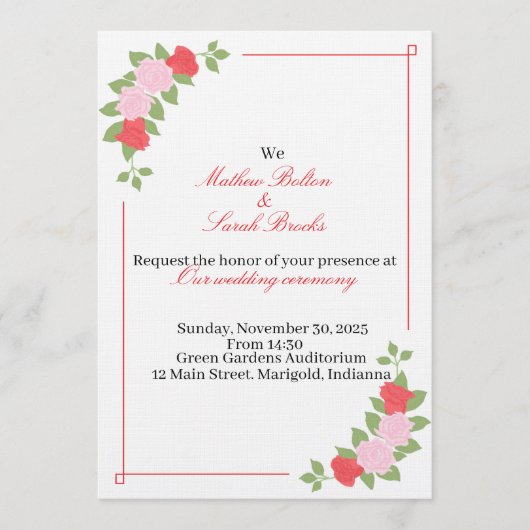 Wedding Invitation Kaart (Voorkant)