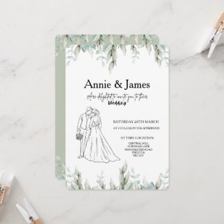 Wedding Invitation minimalist line art couple Kaart