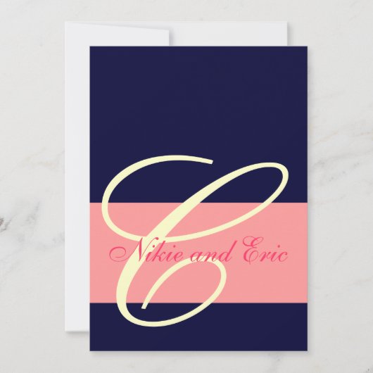 Wedding Invitation Monogram Names Pink, Ivoorkust Kaart (Voorkant)