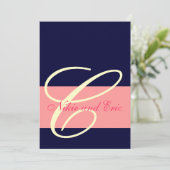 Wedding Invitation Monogram Names Pink, Ivoorkust Kaart (Staand voorkant)