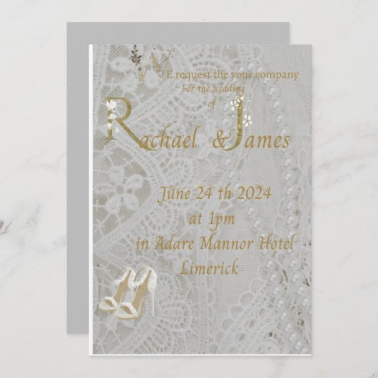  wedding invitation , old lace design . (Devant / Derrière)