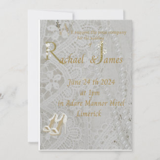  wedding invitation , old lace design . save the date