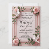 Wedding Invitation Pink Roses & Doves Wedding (Devant)