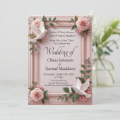 Wedding Invitation Pink Roses & Doves Wedding (Debout devant)