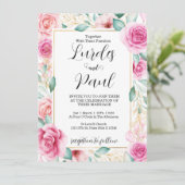  Wedding invitation Roses Pink Kaart (Staand voorkant)