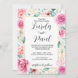 Wedding invitation Roses Pink Kaart