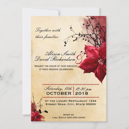 Wedding invitation with Red flowers (Devant)