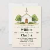 Wedding Invitation with Watercolor Venue Painting (Devant)