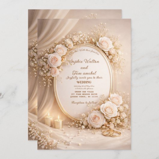 Wedding invitation with white flowers (Devant / Derrière)