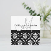 Wedding Invitations Monogram Damask Kaart (Staand voorkant)