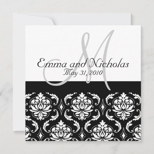 Wedding Invitations Monogram Damask Kaart (Voorkant)