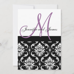 Wedding Invitations Purple Monogram Names Damask Kaart