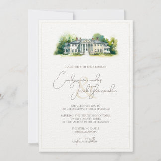 Wedding Invite - Elegant Estate in Waterverf Kaart