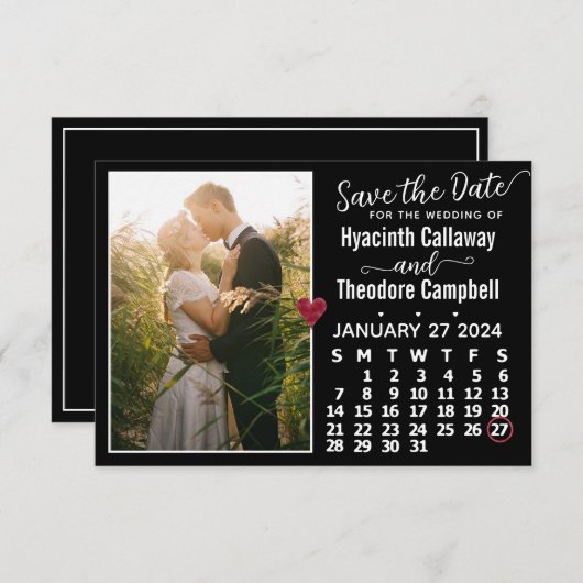 Wedding January 2024 Calendar Custom Photo Black Save The Date (Voorkant / Achterkant)