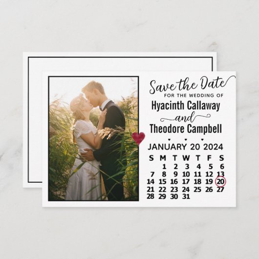 Wedding January 2024 Calendar Custom Photo White Save The Date (Voorkant / Achterkant)
