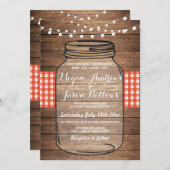 Wedding Jar Wood Rustic Red Gingham Uitnodiging (Voorkant / Achterkant)
