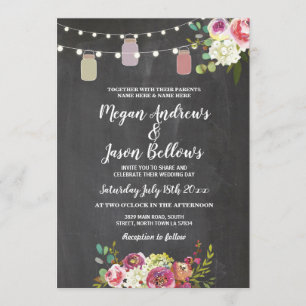 Wedding Jars Chalk Rustic Floral Lights Uitnodigin Kaart