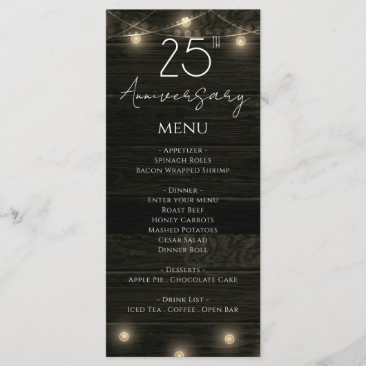 Wedding Jubileum 25th Rustic Wood and Lights Menu (Voorkant)