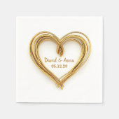 Wedding Jubileum Gold Wired Heart op wit Servet (Voorkant)