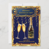 Wedding Jubileum Party Gold Blue Champagne Kaart (Voorkant)