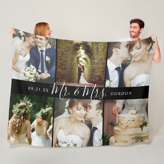 Wedding Keepomwille Mr en Mrs. 6 Foto Collage Fleece Deken (In situ)