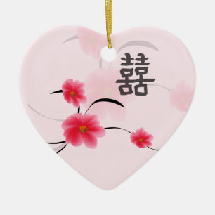 Wedding Keepomwille Roze Blossom Dubbelgeluk Keramisch Ornament