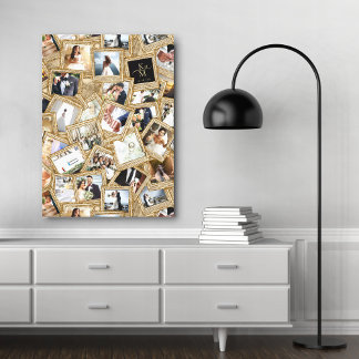 Wedding Keepsake 30 Photo Collage Gold ID1065 Canvas Afdruk