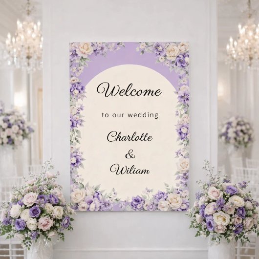 Wedding lavender champagne cream welcome poster