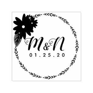 Wedding Logo Branch Greenery Floral Wreath Bunch Zelfinktende Stempel