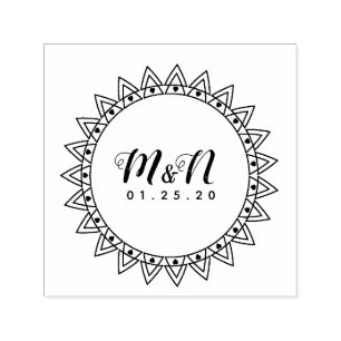 Wedding Logo Line Art Heart Circular Hand-Drawn Zelfinktende Stempel