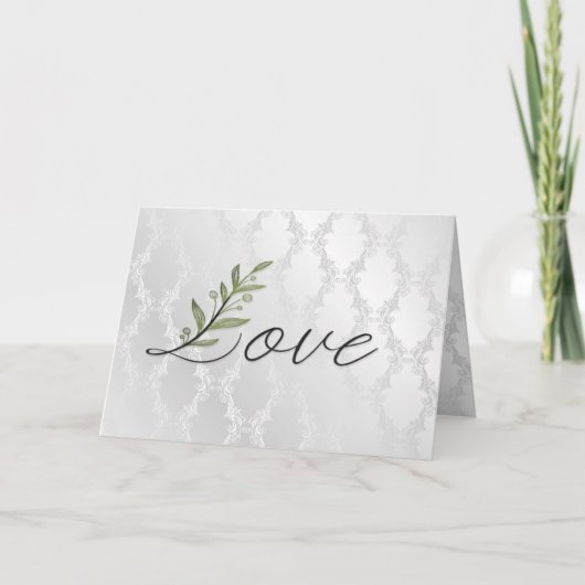 Wedding Love Leaf op Damask Kaart (Voorkant)