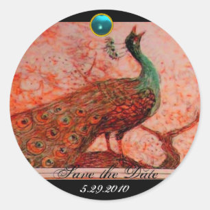 WEDDING LOVE PEACOCK oranje blauw aquamarine Ronde Sticker