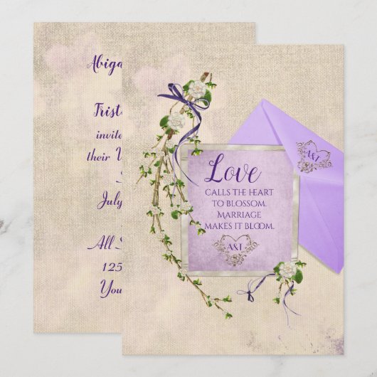 Wedding Love Quote met Floral Branch Kaart (Voorkant / Achterkant)