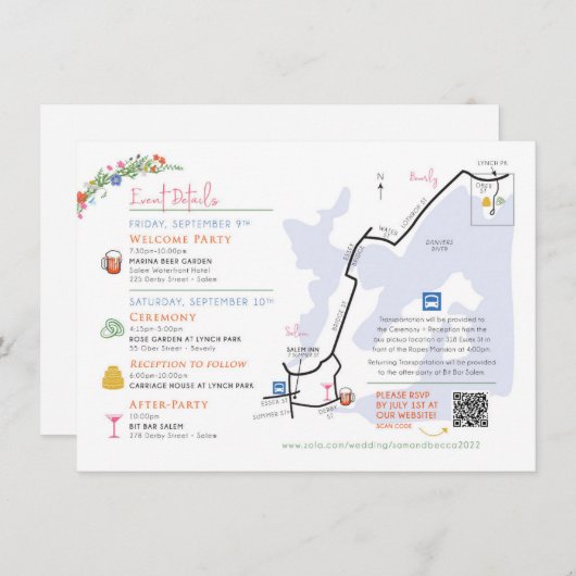 Wedding Map Enclosure Card - Custom Design Rebecca Informatiekaartje (Voorkant / Achterkant)