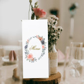 Wedding Menu Card with Soft Peach & Blue Flowers