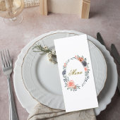 Wedding Menu Card with Soft Peach & Blue Flowers