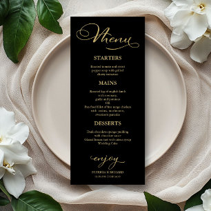 Wedding Menu Elegant Black Gold Faux Foil Script