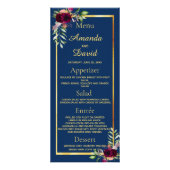 Wedding Menu florals navy blue burgundy (Devant)