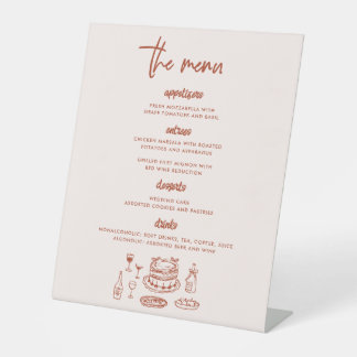 Wedding Menu Hand Drawn Food Whimsical Reclamebord Met Voetstuk