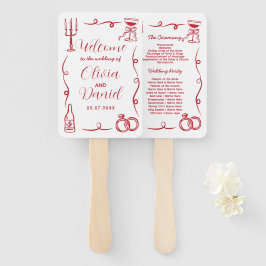 Wedding Menu Programma Hand getrokken grillig Handwaaier