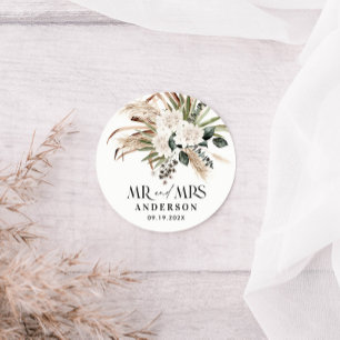 Wedding met de heer Mrs. pampas gras, eucalyptus b Ronde Sticker