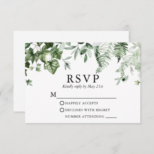 Wedding Modern Elegant Botanical Ivy Greenery RSVP Kaartje (Voorkant / Achterkant)